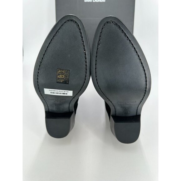 Saint Laurent Black Suede Eastwood 45mm Ankle Boots 35.5 EU 5.5 US Stacked Heel - Picture 7 of 9